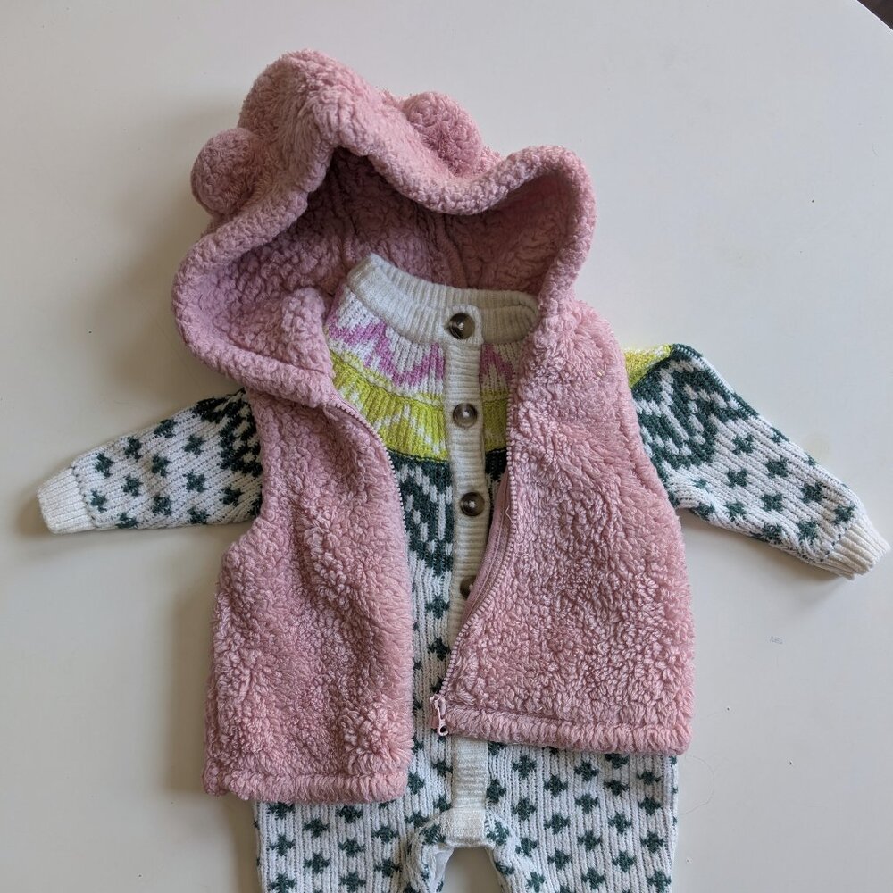 Fair Isle one-piece with sherpa vest for infant